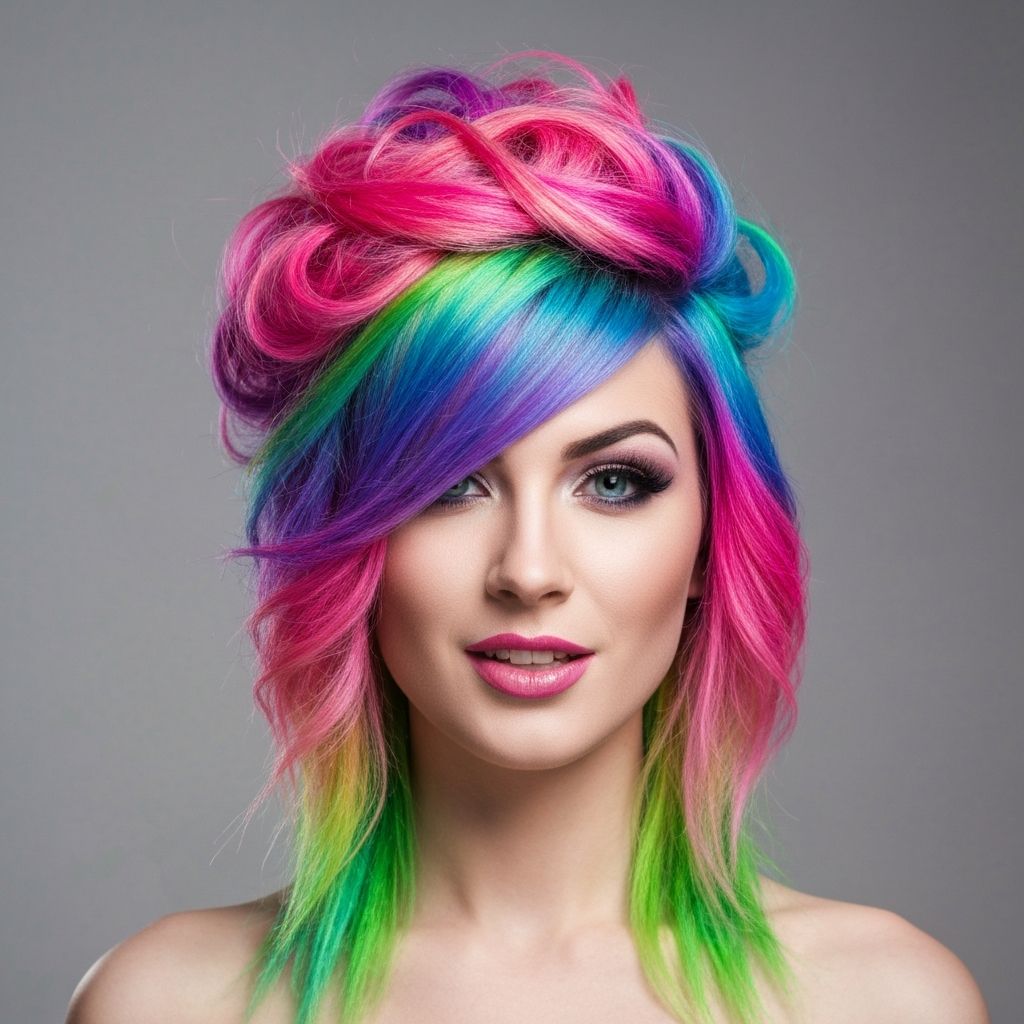 Rainbow multi-color hair art